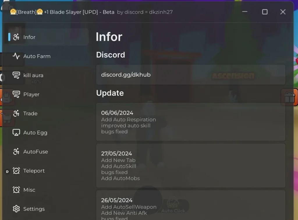 +1 Blade Slayer script – (AutoClick, AutoRebons)