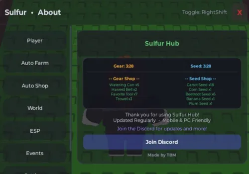 Garden Horizons script: Sulfur Hub