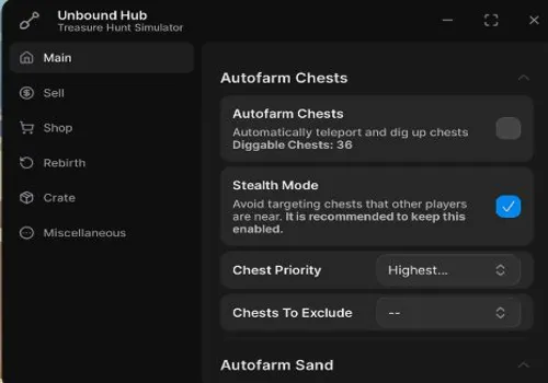 Treasure Hunt Simulator script: Autofarm chests, Auto Sell