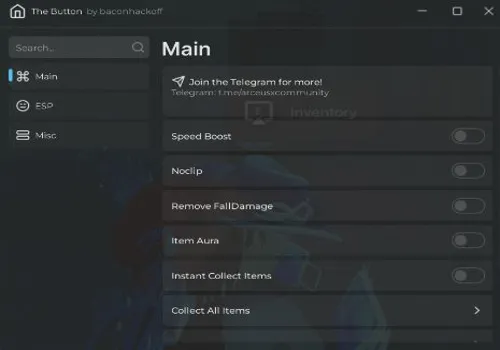 The Button script: Walkspeed Boost, Item aura and more